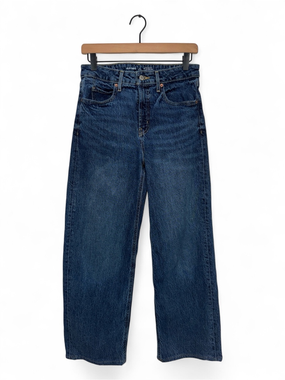 WJ358 {Old Navy} "Extra High Rise Sky Hi Wide Leg" Short Petite Blue Denim Jeans